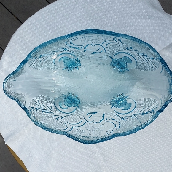 Vintage Jeannette mid century Pressed Glass Blue Footed Hombre Compote Bowl MCM - Picture 11 of 17